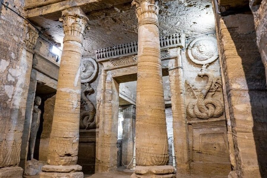 Visit the Greco- Roman Museum, catacombs, Pompy’s Pillar,the Qitbay Castel from outside and lunch