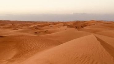 Golden Sand Dunes In Wahiba Sands Desert Under Clear Blue Sky In Oman